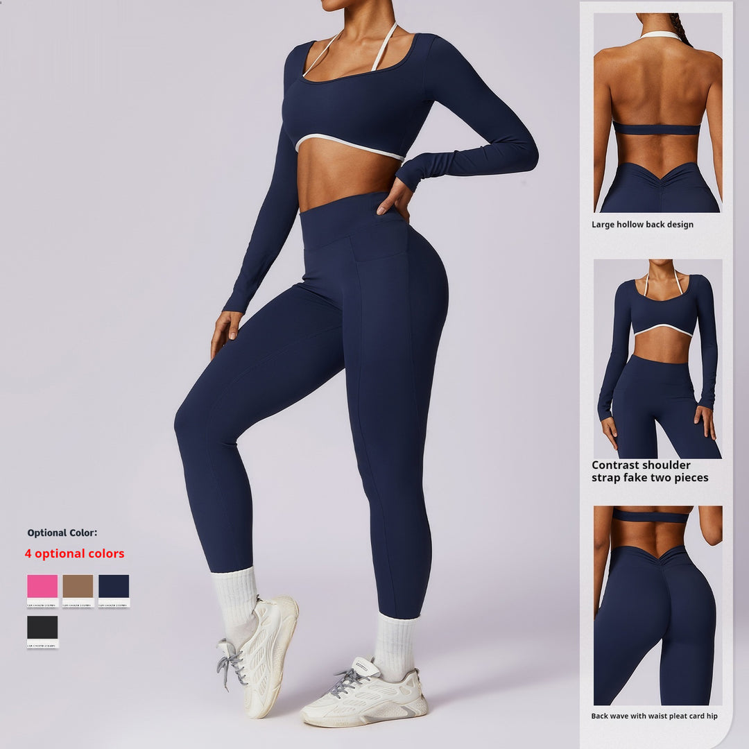 Spring All-matching Casual Contrast Color Beauty Back Yoga Clothes Suit