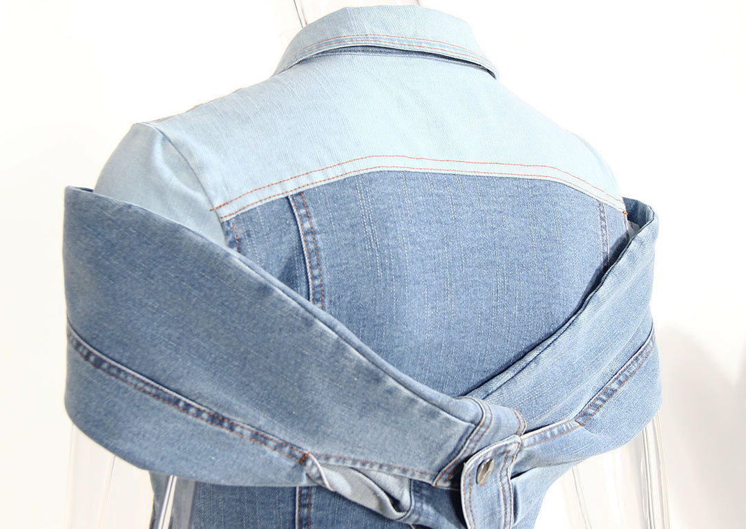 Sweet Cool Bandage Dress Shirt Slimming Denim Shirt