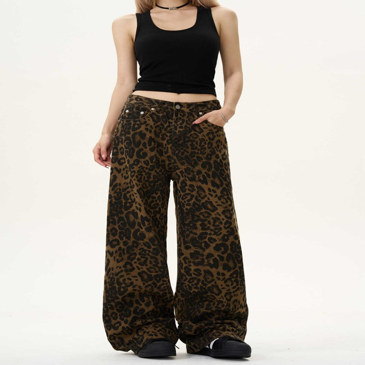 Women's Fashion Vintage Leopard Jeans