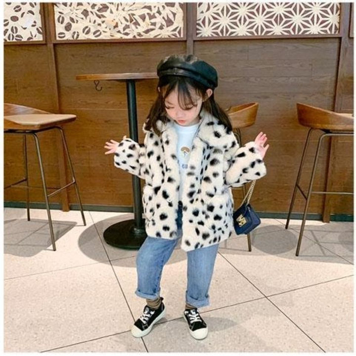 Leopard-print Faux Fur Coat Plush Thick