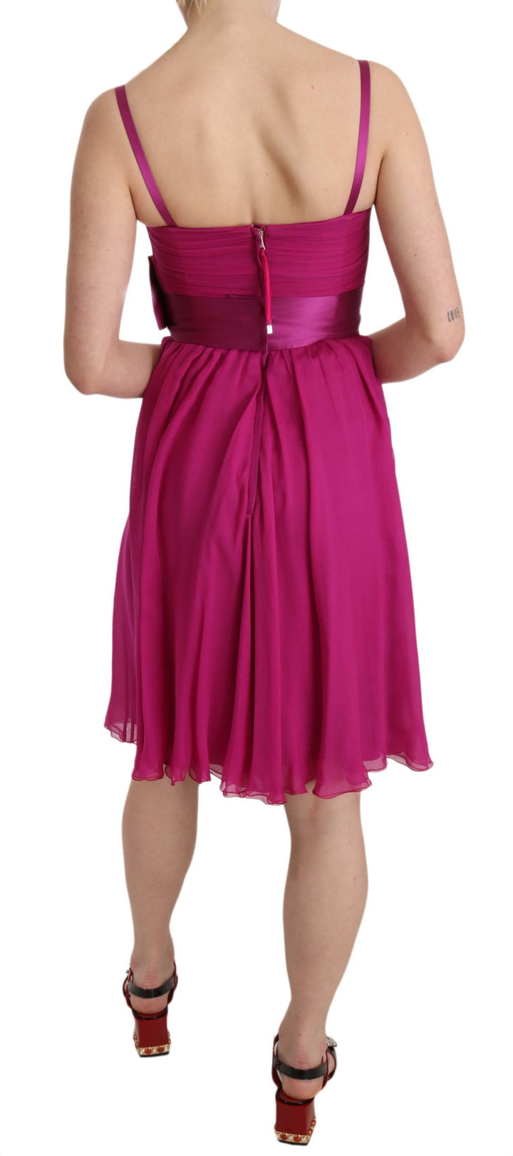 Dolce & Gabbana Elegant Fuchsia Pink Silk Bow Front Dress