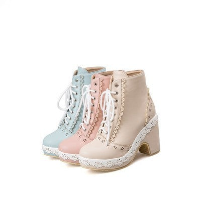 Lace cutout boots