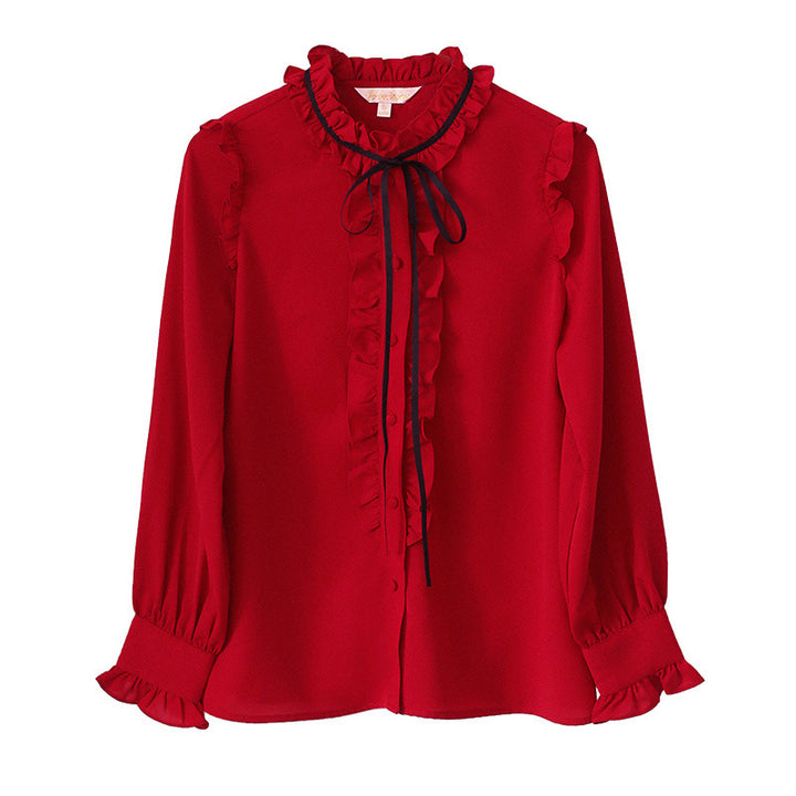 Long sleeve chiffon shirt red shirt