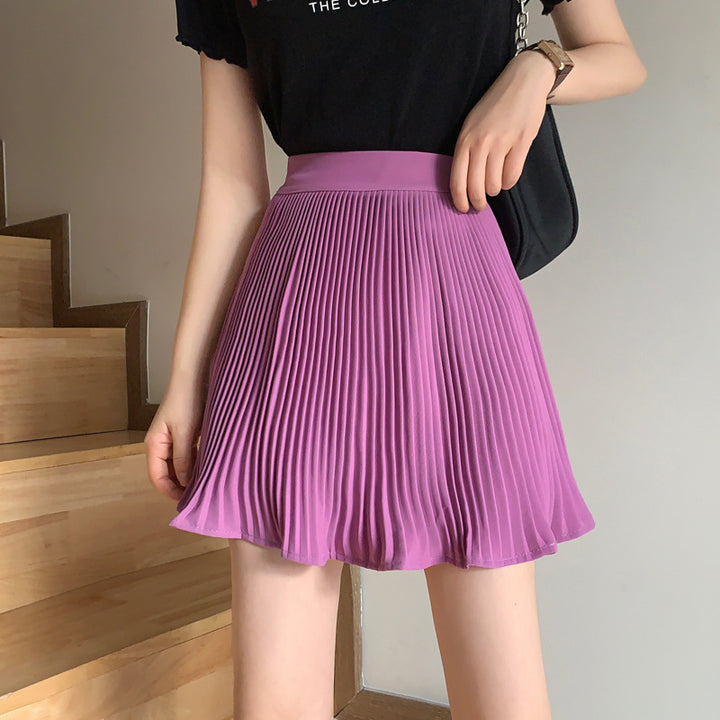 Half-length Skirt Women's Purple Pleated Skirt, Small Skirt, High-Waisted A-Line Skirt, Thin Skirt