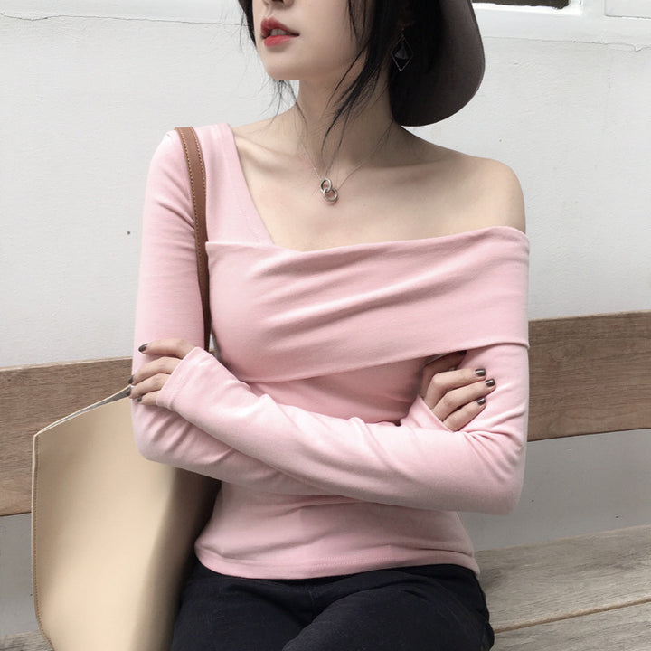 Off-Shoulder Slim Fit Long Sleeve Bottom T-Shirt