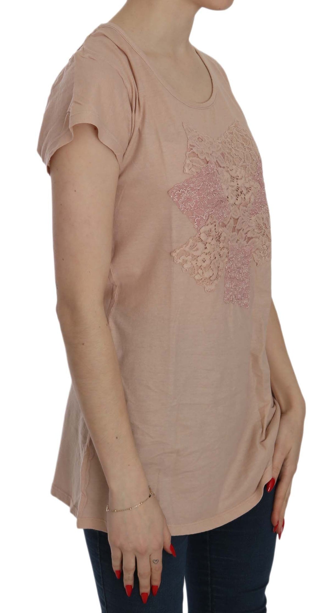 PINK MEMORIES Elegant Cream Lace Round Neck Blouse