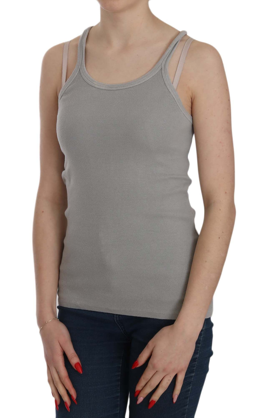 PINK MEMORIES Elegant Sleeveless Grey Cotton Blouse