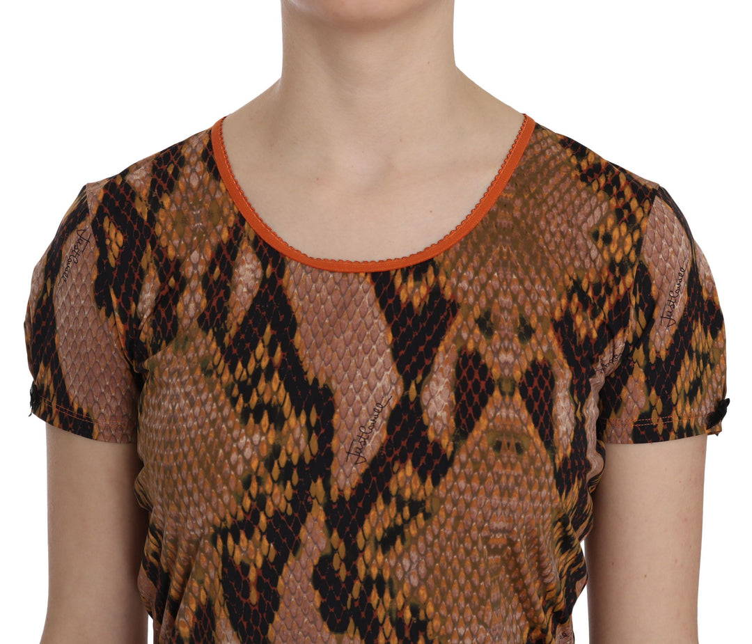 Just Cavalli Alluring Brown Snake Skin Pattern Blouse