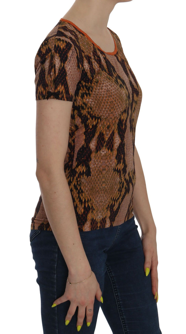 Just Cavalli Alluring Brown Snake Skin Pattern Blouse