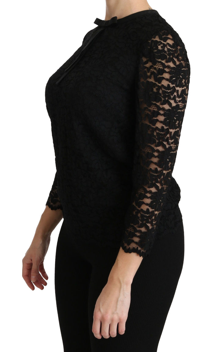 Dolce & Gabbana Elegant Black Lace Crew Neck Blouse