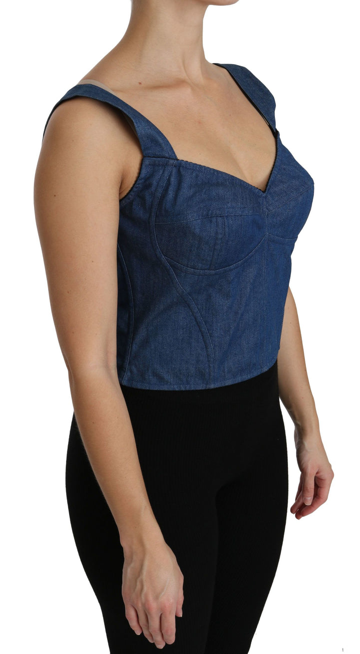 Dolce & Gabbana Elegant Sleeveless Bustier Top in Blue