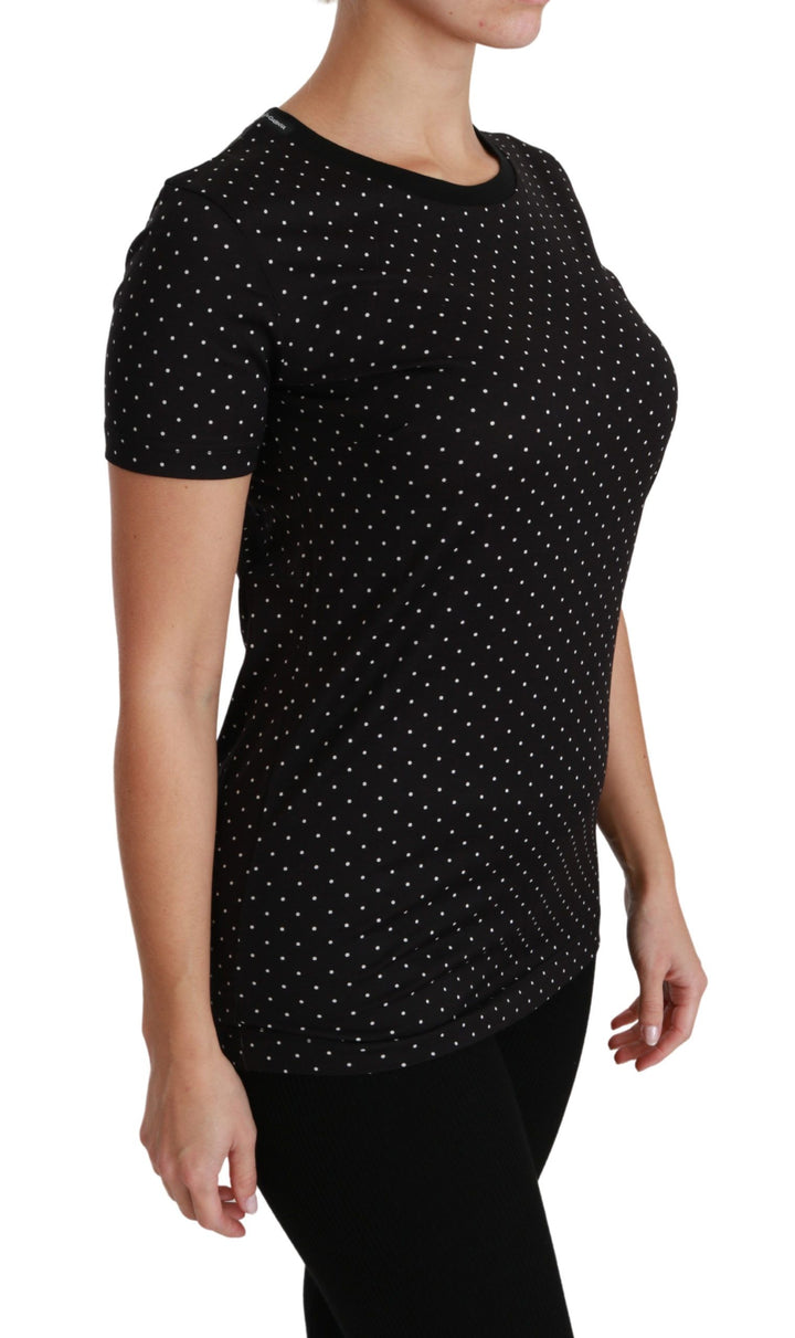 Dolce & Gabbana Chic Black Dotted Crewneck Cotton Tee