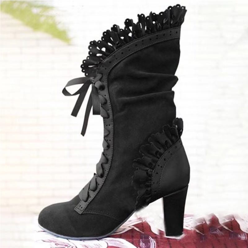 Women's plus size lace high heel boots