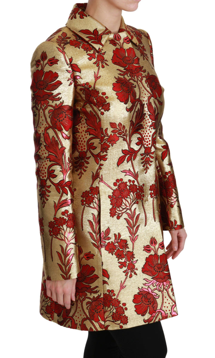 Dolce & Gabbana Elegant Gold Floral Brocade Trench Coat