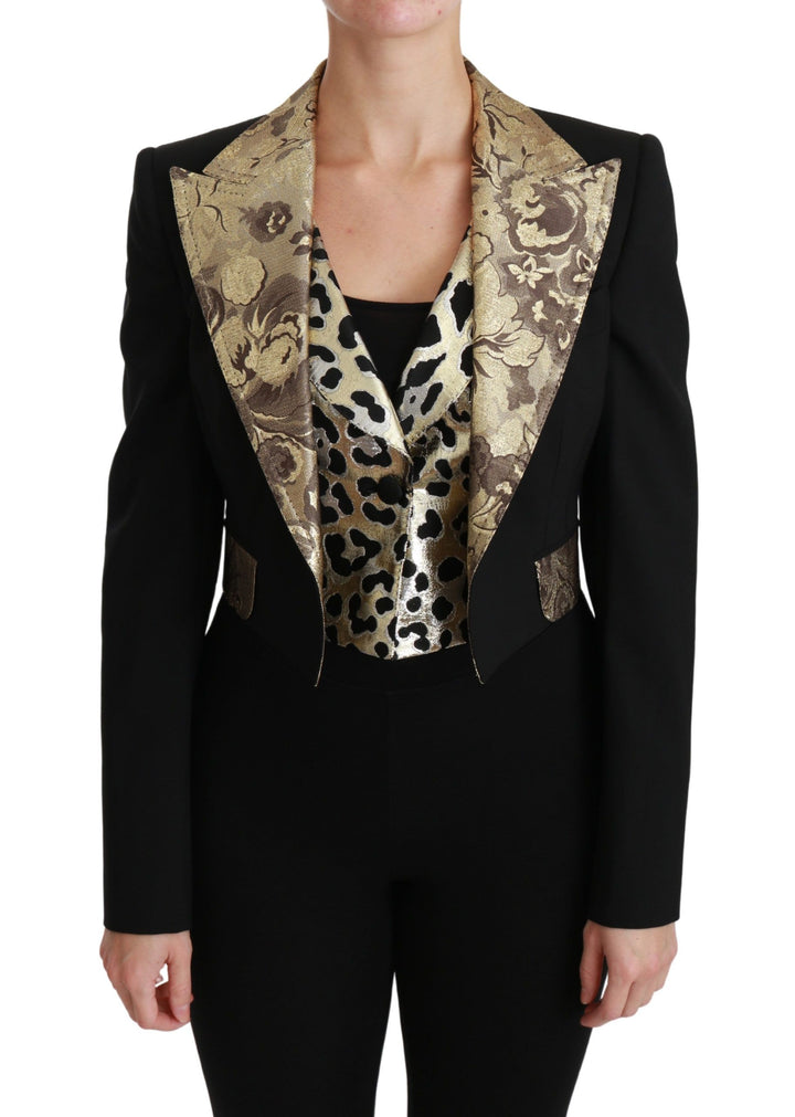 Dolce & Gabbana Opulent Black Gold Floral Jacket and Vest Ensemble