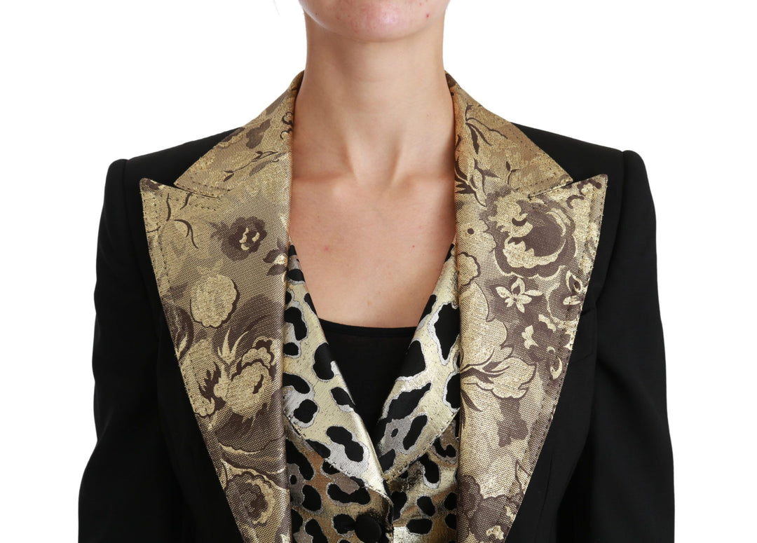 Dolce & Gabbana Opulent Black Gold Floral Jacket and Vest Ensemble