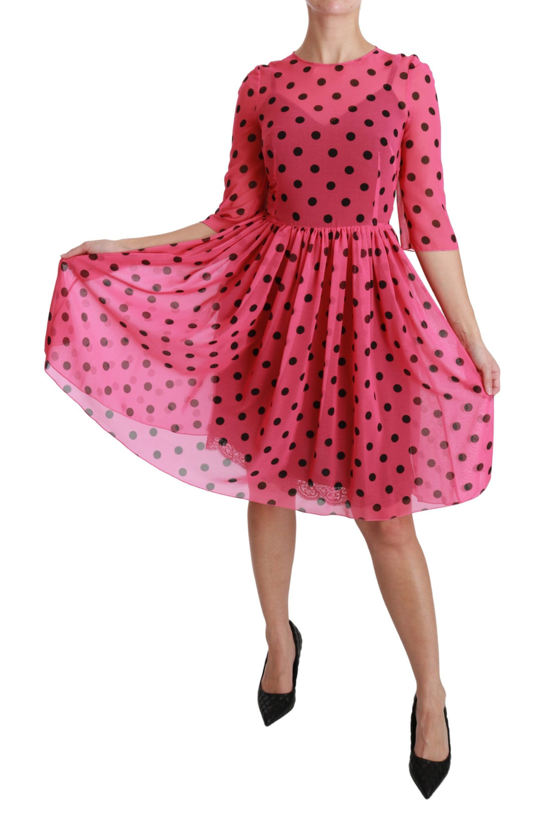 Dolce & Gabbana Elegant Polka Dot A-Line Knee Length Dress