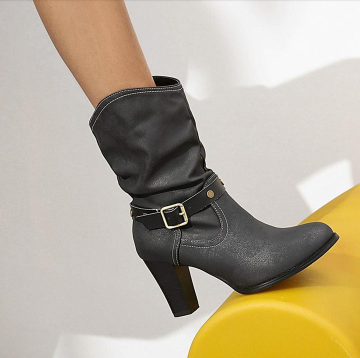 Pleated mid-heel boots