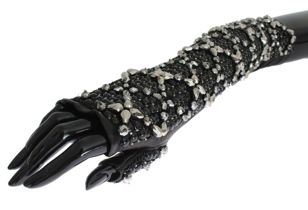 Dolce & Gabbana Elegant Crystal Beaded Leather Gloves