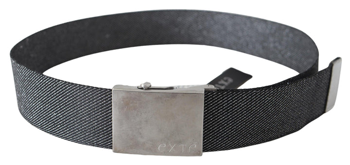 Exte Elegant Black Canvas Waist Belt with Silver Buckle