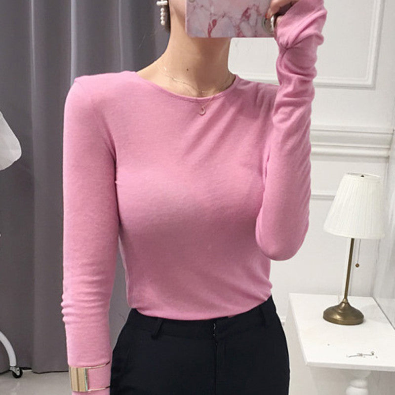 Slim Fit Slimming Round Neck Bottoming Shirt T-shirt Top For Women