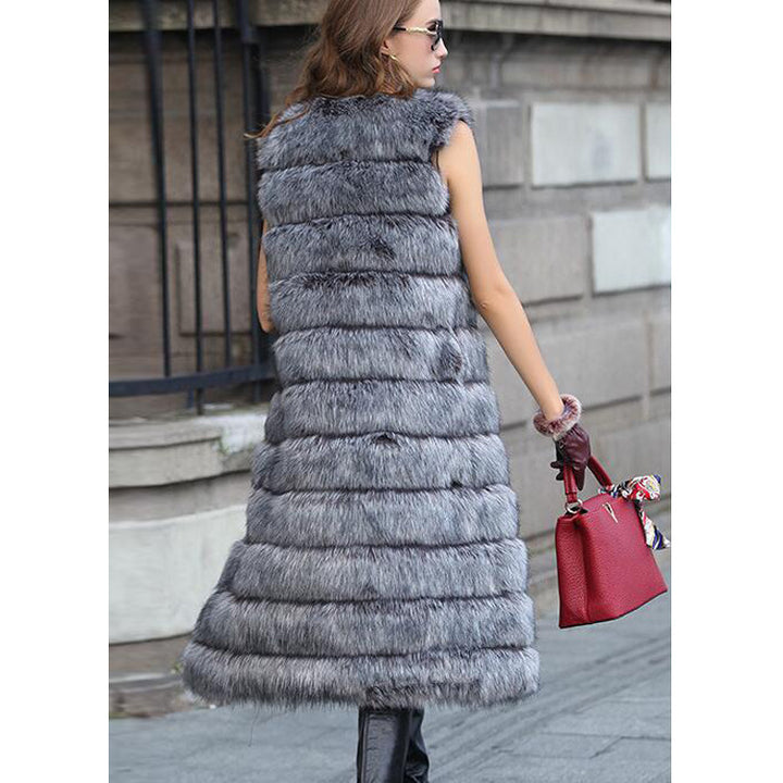 Ladies Faux Fox Fur Vest Slim Jacket