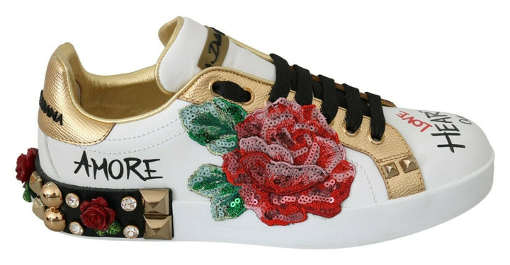 Dolce & Gabbana Elegant Sequined Floral Leather Sneakers