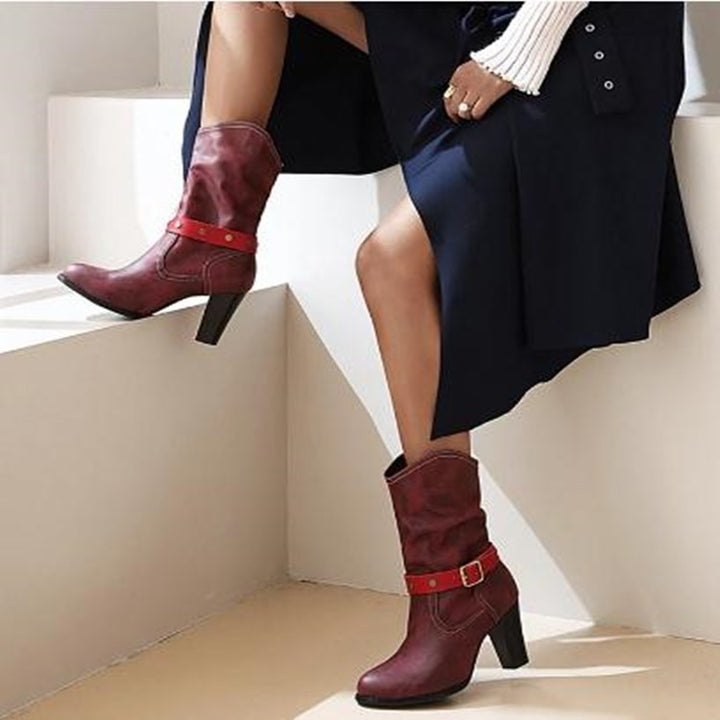 Pleated mid-heel boots