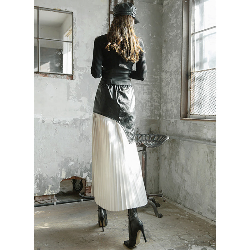 Pleated skirt half length skirt