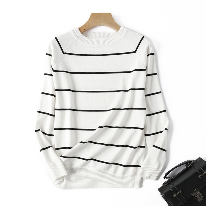 Striped Round Neck Long-sleeved Knitted Bottoming Shirt