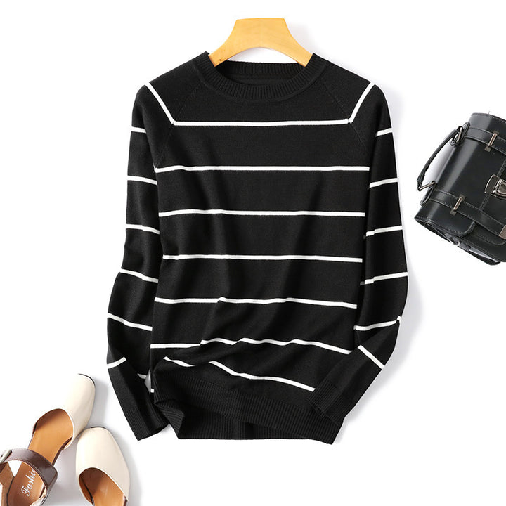 Striped Round Neck Long-sleeved Knitted Bottoming Shirt