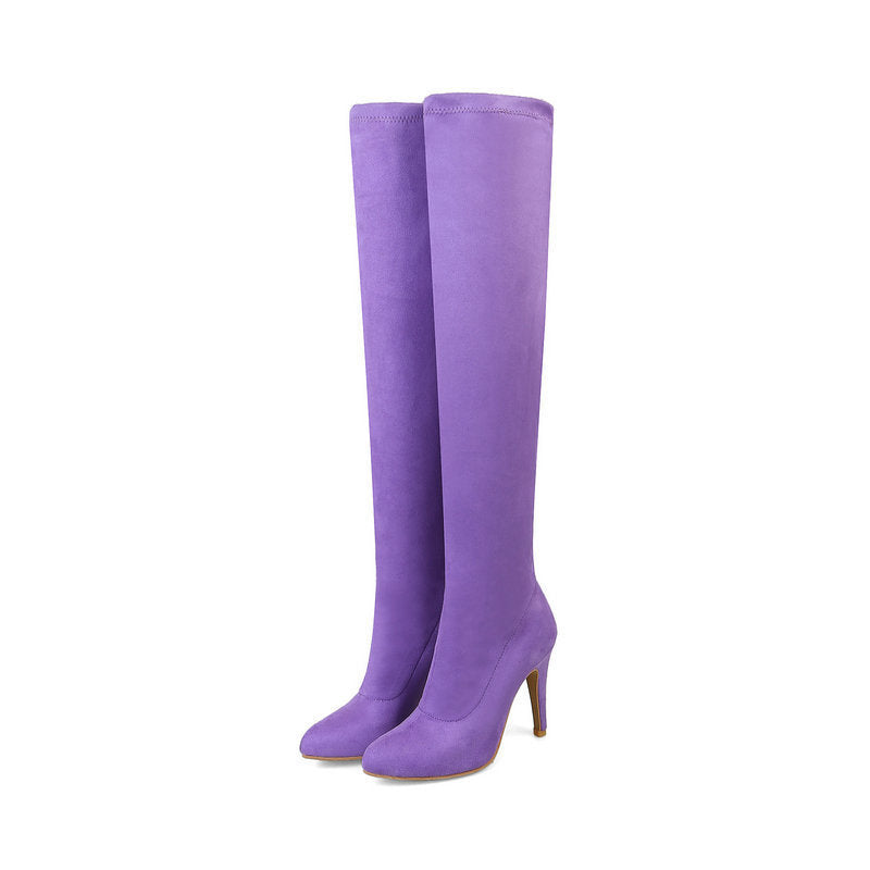 Fashion Candy Color Stiletto Heel Over-The-Knee High Boots