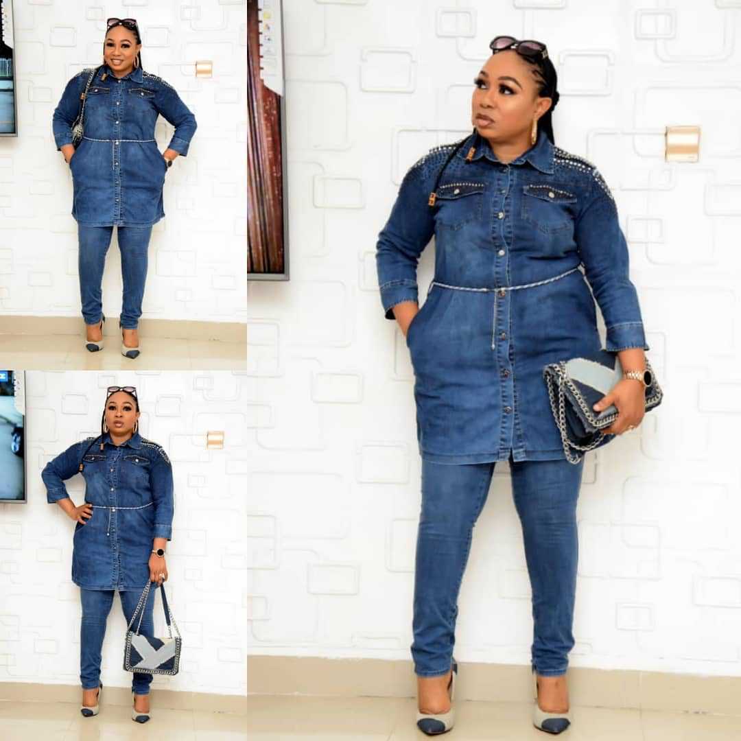 Fashion Women's Denim Shirt Jacket And Pencil Pants Suit