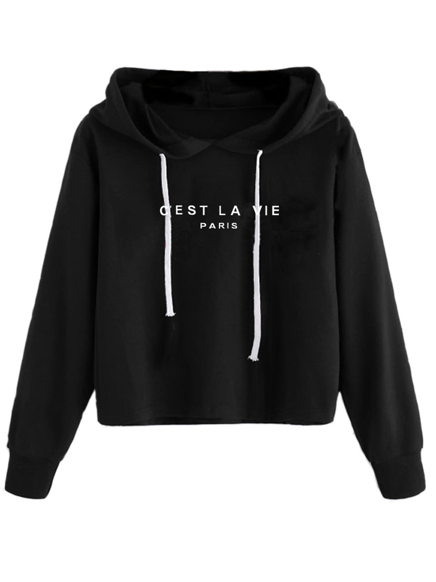 Ladies Short Hooded Printed Sweatshirt Ladies Top