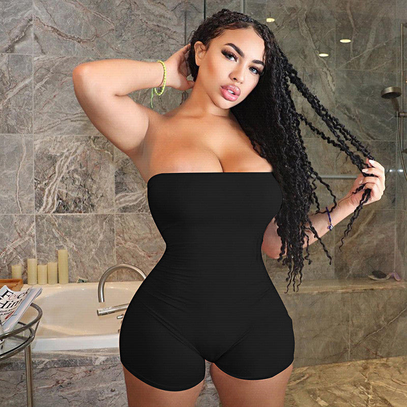 Sexy Solid Color One-Piece Shorts Women Summer