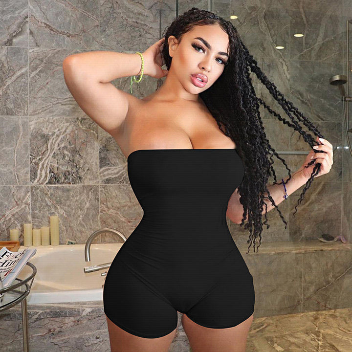 Sexy Solid Color One-Piece Shorts Women Summer