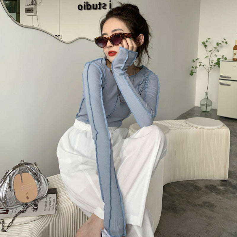 Women's Bottoming Shirt Korean Style Slim Slim Line With Long Sleeves