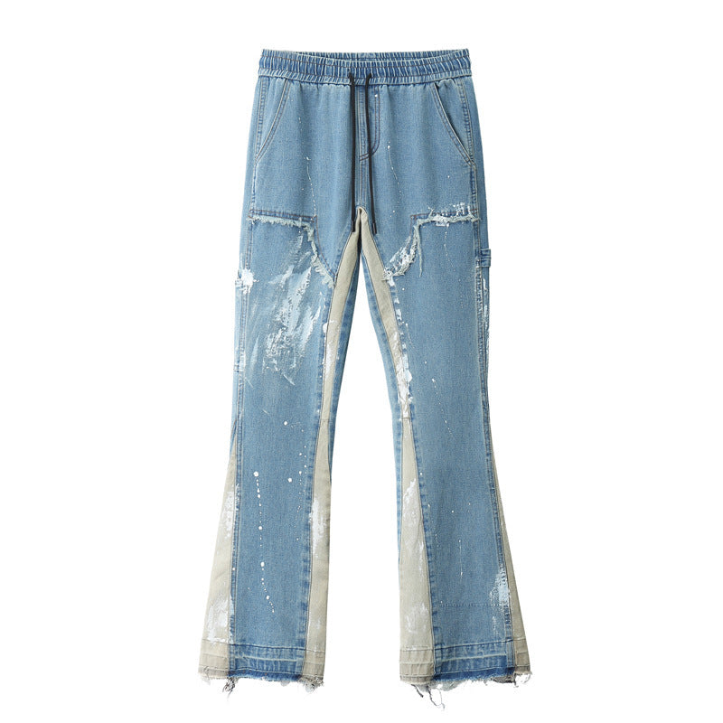 Deconstructed Stitching Jeans With Splash Ink And Paint