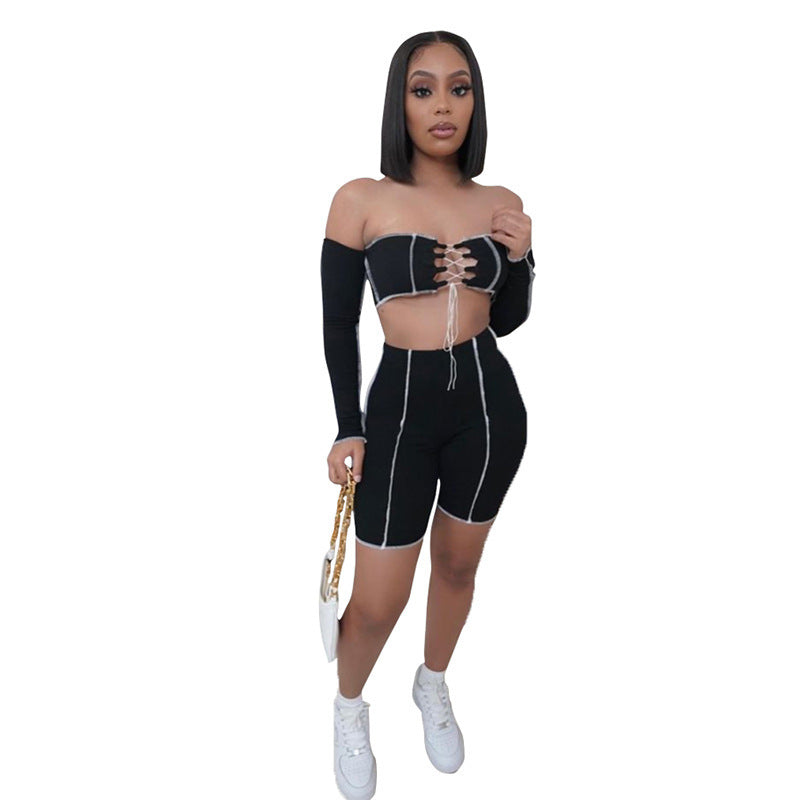 Wind Sexy Hollow Strap Vest Wrapped Hip Tight Shorts Casual