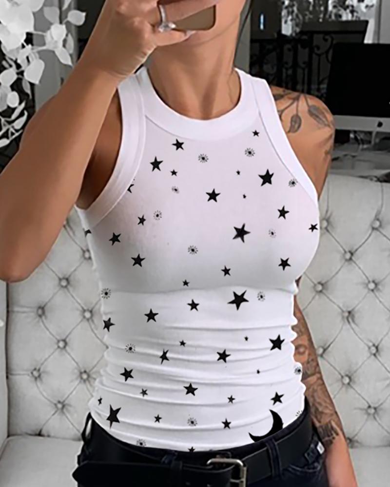 Summer Star Print Slim Vest Women