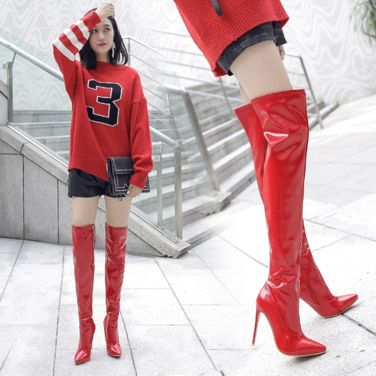 High-heeled Patent Leather Over-the-knee Boots Women's Boots