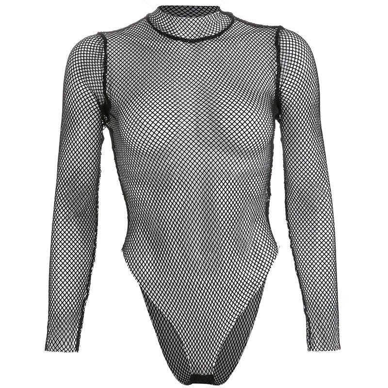 Perspective mesh half-high collar bottoming shirt