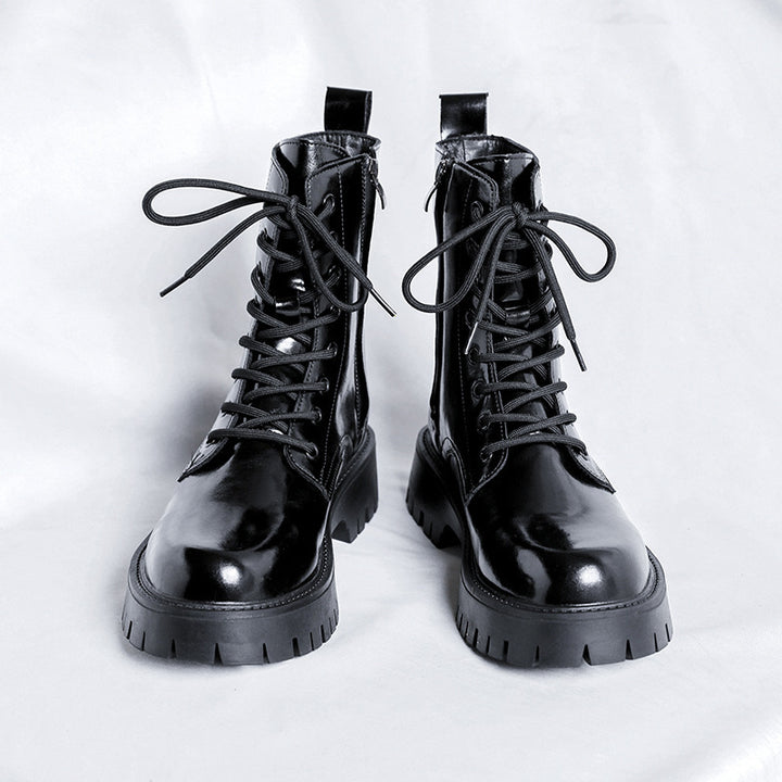 Patent Leather Martin Boots Men's Zipper Glitter Tied