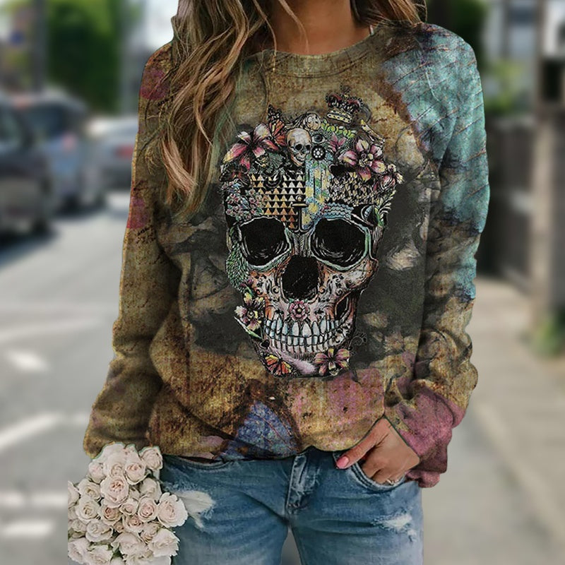 Skull Print Sweatshirt - Long Sleeve Sweatshirt - Shop Swazeyfit