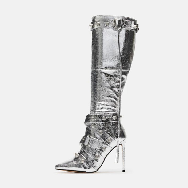 Metal Leather Boots - Stiletto Heel Boots - Shop Swazeyfit