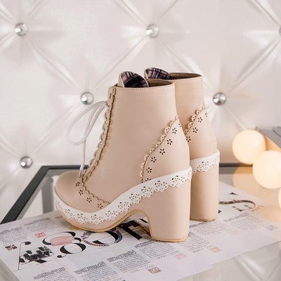 Lace cutout boots