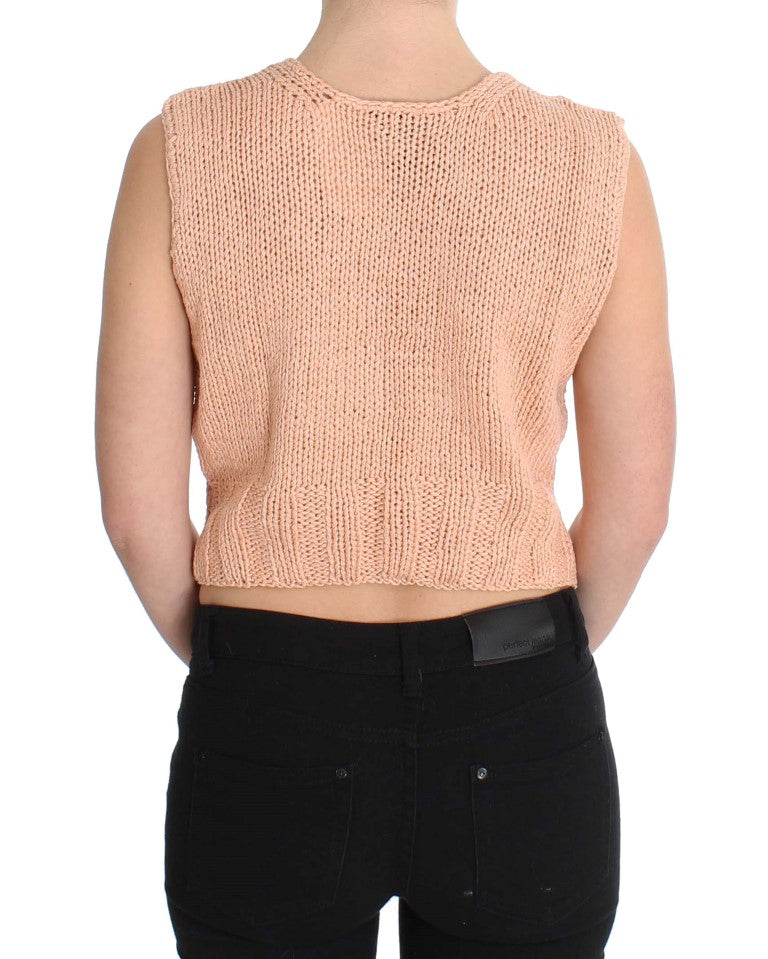 PINK MEMORIES Elegant Pink Knitted Sleeveless Vest Sweater