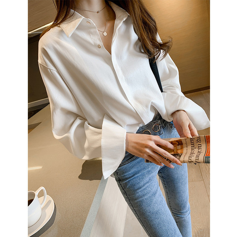 Retro temperament satin shirt women long sleeves