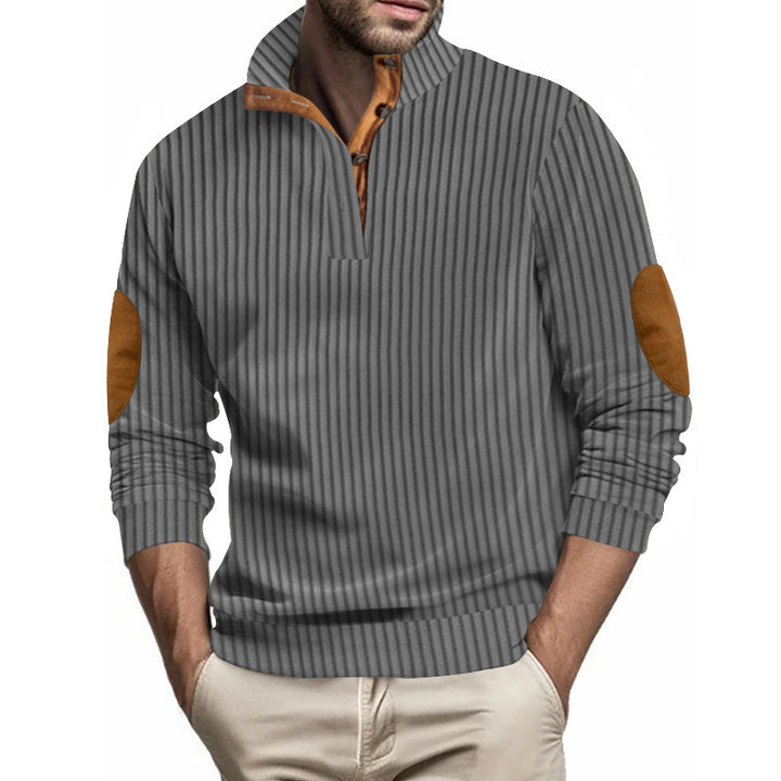 Stand Collar Men's Casual Vertical Stripes Jacquard Sweater