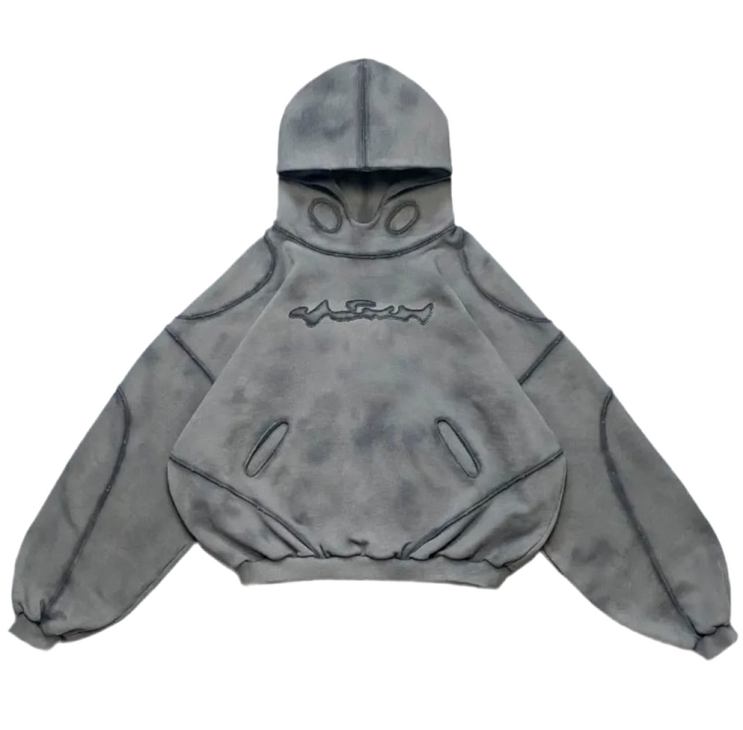 ACID WASH GRAY DROP SHOULDER HOODIE